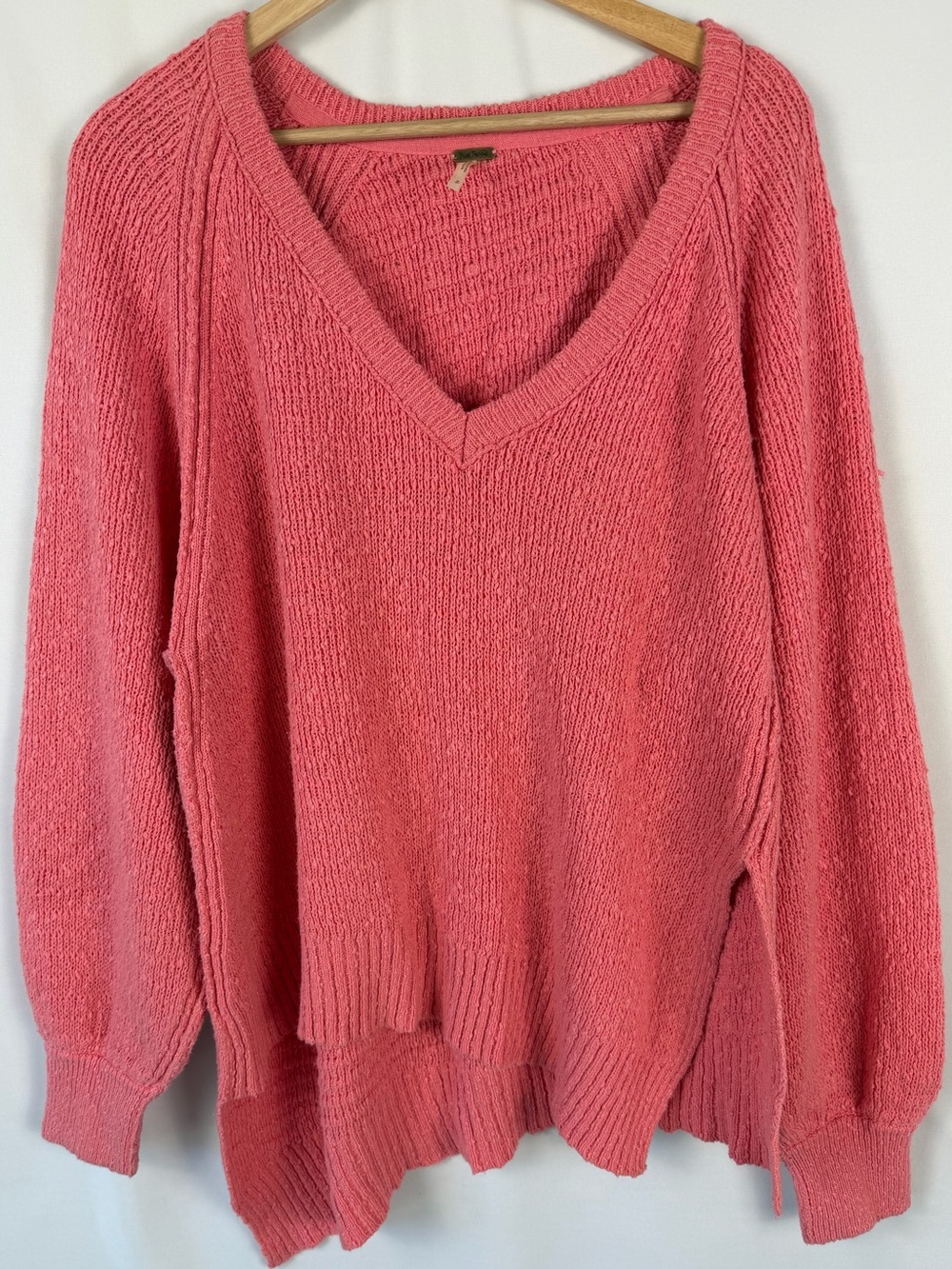 Free People Coral Pink V-Neck Sweater